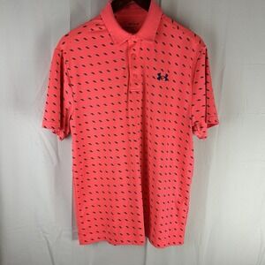 Under Armour The Playoff Polo Shirt Men's Medium Loose Hot Pink Geometric